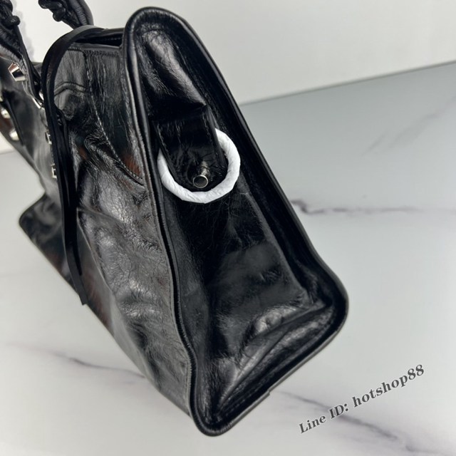 Balenciaga專櫃爆款手提女包 巴黎世家原版油蠟頭層牛皮香皮鳳梨金釘迷大號機車包 fyj1349